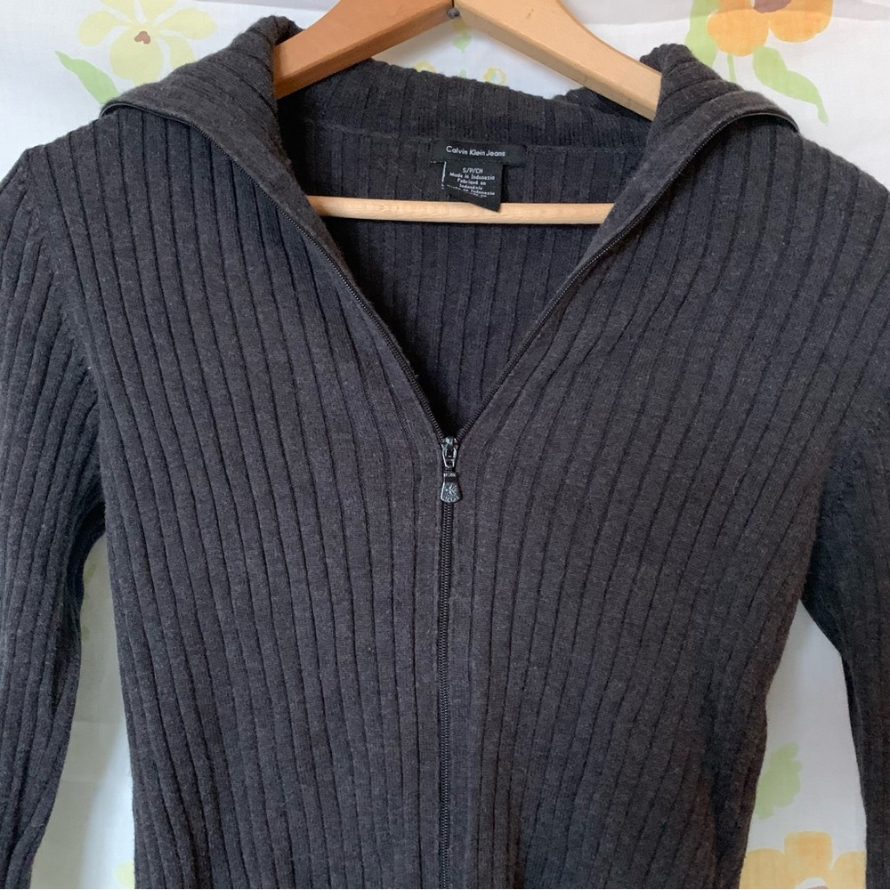 Calvin Klein Gray Ribbed Zip-Up Sweater